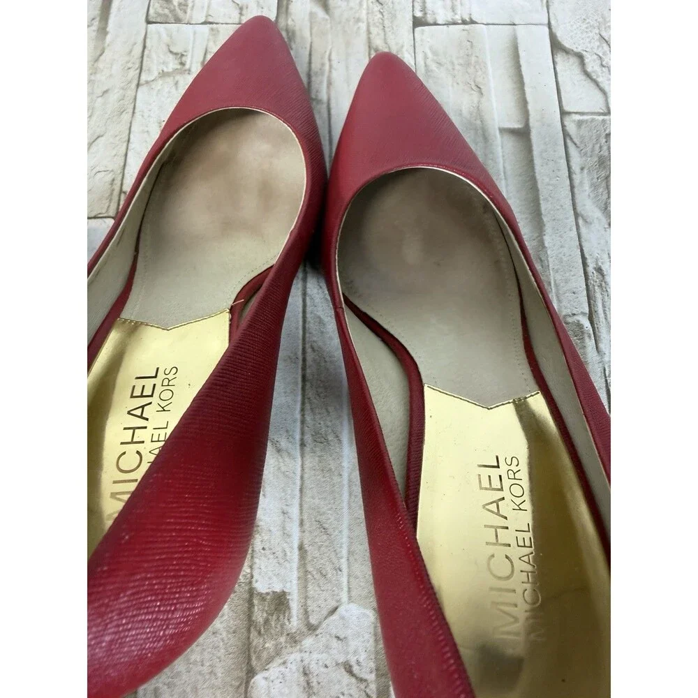 Michael Michael Women's Dorothy  Flex Mid Pump Round Toe A Red  Suede Heels 7.5